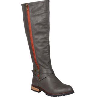 Brinley Co. Womens Wide Calf Round Toe Zipper Detail Boots