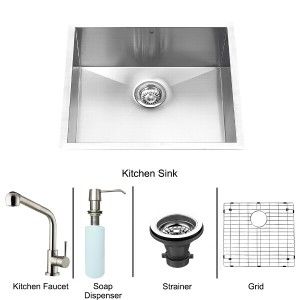 VIGO Industries VG15175 Kitchen Sink Set, All In One 23" Undermount Sink & Faucet   Stainless Steel