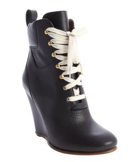 Chloe Black Leather Lace Up Wedge Ankle Boots (343324301)
