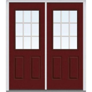 Milliken Millwork 64 in. x 80 in. Classic Clear Glass GBG 1/2 Lite Painted Fiberglass Smooth Double Prehung Front Door Z005026R