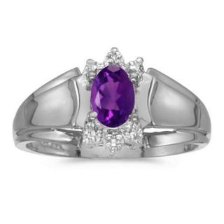 14k White Gold Oval Amethyst And Diamond Ring (Size 7)