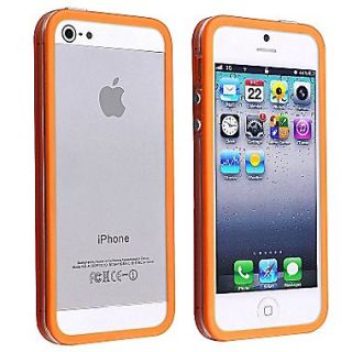 Insten TPU Rubber Bumper Case With Aluminum Button For Apple iPhone 5/5S, Clear/Orange