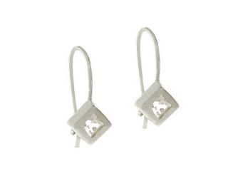 Sterling Silver .925 Simulated Diamond cz Fish Hook Cube Dangle Earrings