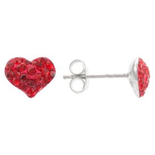 8mm Crystal Puff Heart Earrings   Red