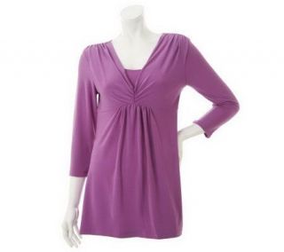 Women with Control Ruched Front V Neck Top w/Tummy Control —