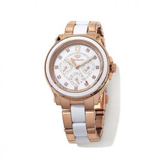 Juicy Couture Rosetone and White Round Case 3 Subdial Striped Bracelet Watch   8086109