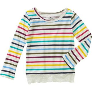 One Step Up Toddler Girl Striped Long Sleeve Top with Lace Hem