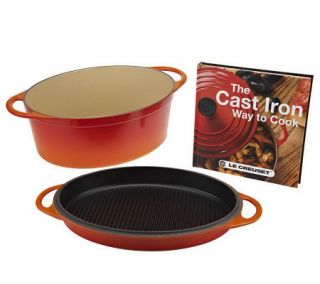 Le Creuset 7.25qt Oval French Oven with Grill Lid & Cookbook —