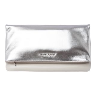 Saint Laurent Platinum Metallic Leather Clutch  ™ Shopping