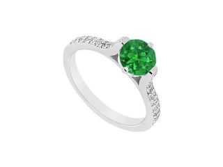 Semi Mounting May Birthstone Created Emerald and CZ Engagement Ring 14K White Gold 0.75 CT TGW