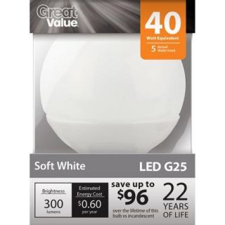 Great Value LED Light Bulb 5W (40W Equivalent) G25 (E26), Soft White