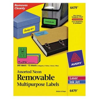 Laser Labels, 1 x 2 5/8, Assorted Neon, 360/Pack