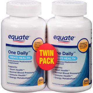 Equate One Daily Men's Health Multivitamin/Multimineral Supplement, 200 count, (Pack of 2)