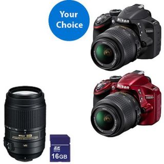 Your Choice: Nikon D3200 24.2 Megapixel Digital SLR Camera Value Bundle with Nikkor AF S 55 300mm and 16GB Memory Card
