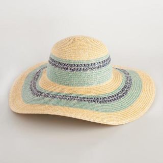 Beige Marled Sun Hat with Blue Stripe