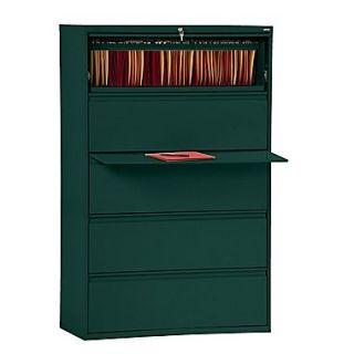 Sandusky 800 Series 66 3/8H x 42W x 19 1/4D Steel Full Pull Lateral File, 5 Drawer, Forest Green