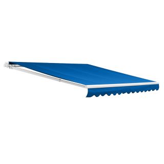 NuImage Awnings 132 in Wide x 96 in Projection Blue Solid Open Slope Patio Retractable Motorized Awning