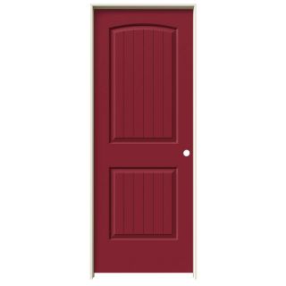 ReliaBilt Barn Red Prehung Solid Core 2 Panel Round Top Plank Interior Door (Common: 30 in x 80 in; Actual: 31.562 in x 81.688 in)