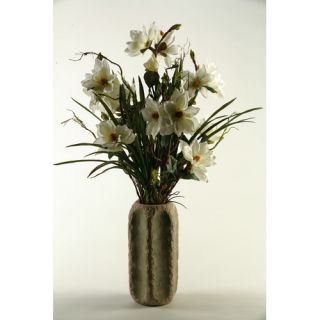 Magnolia Branches in Ceramic Cathedral Vase by D & W Silks