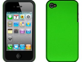 Apple iPhone 4S/iPhone 4 Black Skin with Green Rubber 2 in 1 Hybrid Case