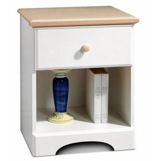 South Shore Summertime 1 Drawer Nightstand, White and Maple