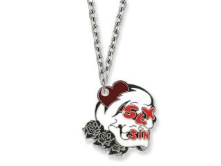 Ed Hardy Sex & Sin Skull Painted 24in Necklace