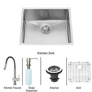 VIGO Industries VG15221 Kitchen Sink Set, All In One 23" Undermount Sink & Faucet   Stainless Steel