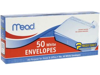Mead 75024 Press it Seal it Business Envelope, 4 1/8 x 9 1/2, 20 lb, White, 50/Box