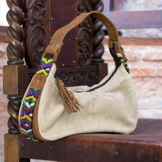 Leather Accent Cotton San Juan Brown Baguette Handbag (Guatemala)