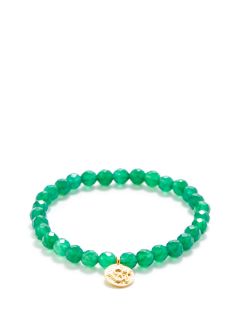 Green Onyx Beaded Stretch Om Charm Bracelet by Satya