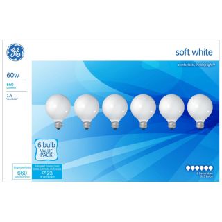GE 6 Pack 60 Watt Medium Base (E 26) Soft White Dimmable Decorative Incandescent Light Bulbs