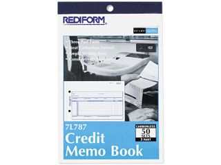 Rediform 7L787 Credit Memo Book, 5 1/2 x 7 7/8, Carbonless Triplicate, 50 Sets/Book