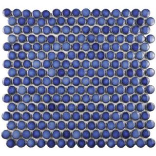 Merola Tile Hudson Penny Round Glossy Sapphire 12 in. x 12 1/4 in. x 5 mm Porcelain Mosaic Tile FKOMPR44