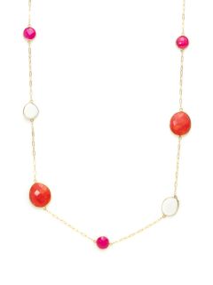 White & Coral Stone Station Necklace by KEP