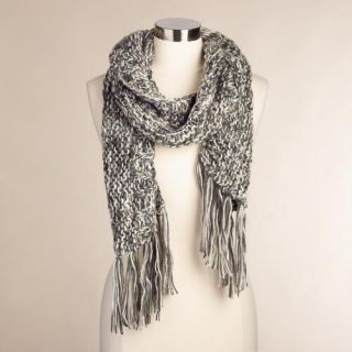 Long Gray and Ivory Knit Scarf