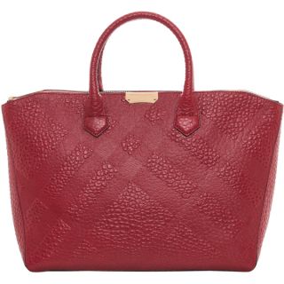 Burberry Medium Orchard Embossed Check Red Leather Satchel