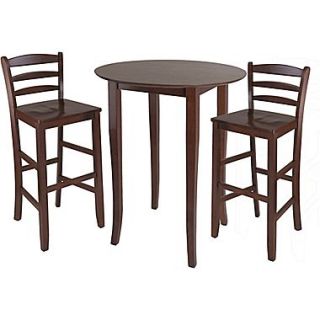 Winsome Fiona 38.98 x 33.66 x 33.66 Wood Round High Table With Ladder Back Stool, Antique Walnut