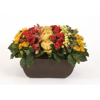 Rowed Silk Peonies, Roses and Poppies in Square Planter by Distinctive
