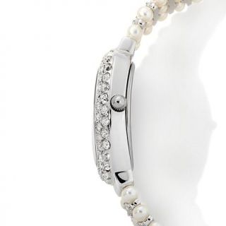 Croton Cultured Freshwater Pearl and Crystal Silvertone Bracelet Watch   7682827