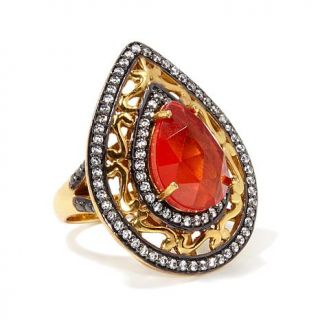 Facets by Robindira Unsworth Fire Opal Color Quartz Triplet and CZ Ring   7690677