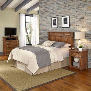 Home Styles Americana Headboard 3 Piece Bedroom Set in Natural Acacia   5000 6017