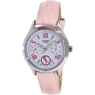 Casio Womens LTPE301L 4AV Pink Leather Analog Quartz Watch with White