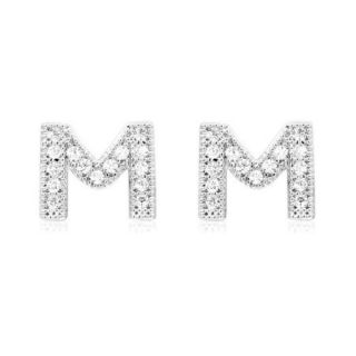 Sterling Silverplated Cubic Zirconia Initial Stud Earrings Letter M