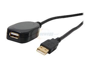 Rosewill RCAB 11009 49 ft. Black USB2.0 Active Extension Cable Supports Windows 7, Gold Plated, Black