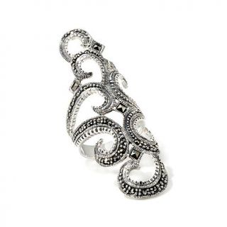 Gray Marcasite Elongated Sterling Silver Scroll Ring   7514785