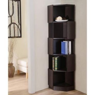 Furniture of America Laina Geometric Espresso 5 Shelf Corner Bookshelf