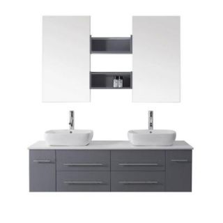 Virtu USA Augustine 60 in. Double Vanity in Grey with Stone Vanity Top in White and Mirror UM 3051 S GR