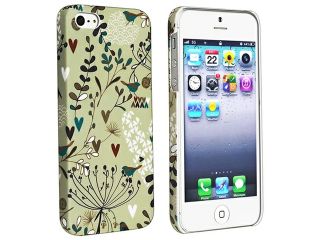 Insten Cute Leaf Bird Flower Rear Style 55 Rubber Coated Case Cover + 2 LCD Kit Mirror Screen Protector compatible with Apple  iPhone  5