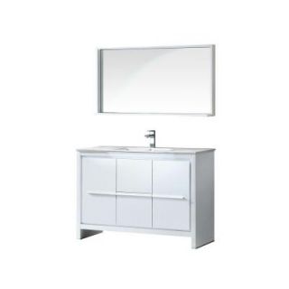 Fresca Allier 48 in. Vanity in White with Ceramic Vanity Top in White and Mirror FVN8148WH