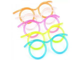 ilovebaby 4pcs Party Funky Drinking Flexible Novelty Soft Straw Glasses Tube (Multicolor)